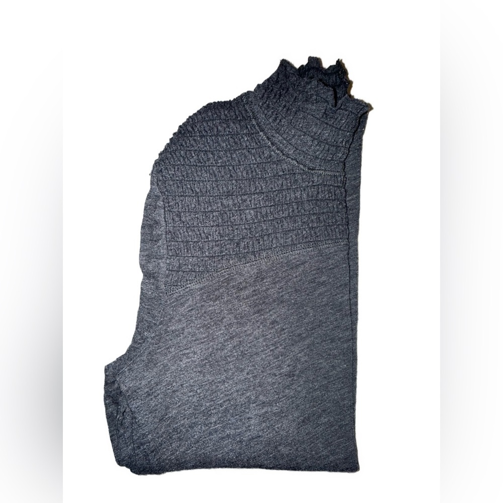 Free People Smocked Jersey Top High Neck Long Sleeve Charcoal Grey | Size Large - Picture 6 of 9